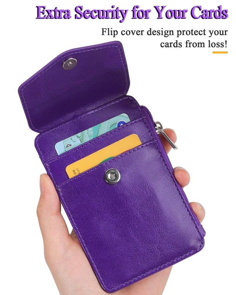 Teskyer Badge Holder with Side Zip Pocket, Multiple Card Slots Leather ID Holder Wallet with Neck Lanyard for Office Staffs, Teachers/Students, Couriers, Workers, Purple - Image 5